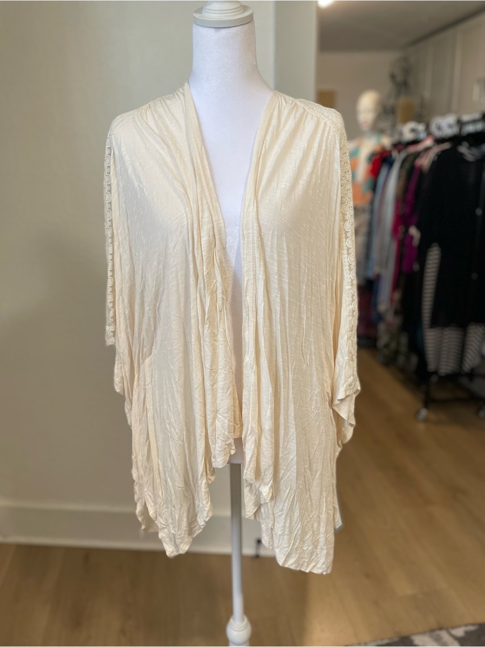 Apt. 9 Cream Lace-Trim Draped Cardigan